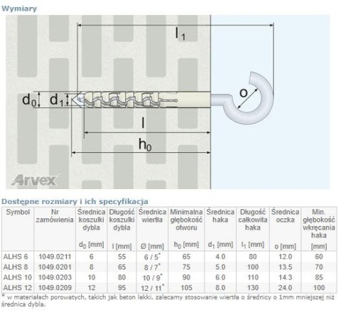 DYBEL PRZEDŁUŻANY Z HAKIEM SUFITOWYM ALHS 8MM