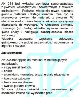 WKŁADKA SAMOGWINTUJĄCA OCYNKOWANA AN335 M6