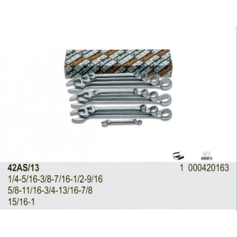 KPL. KLUCZY PŁASKO-OCZKOWYCH CALOWYCH 42AS, 1/4'-1.1/4' 16CZ