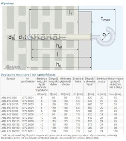DYBEL RAMOWY Z HAKIEM SUFITOWYM ARL 10/080MM